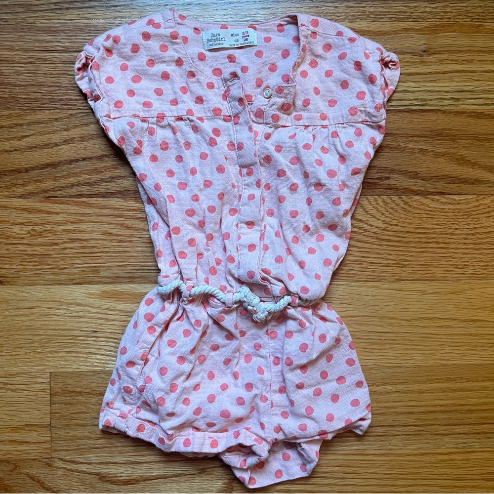 Zara baby girl pink polka dot romper size 2-3 years
